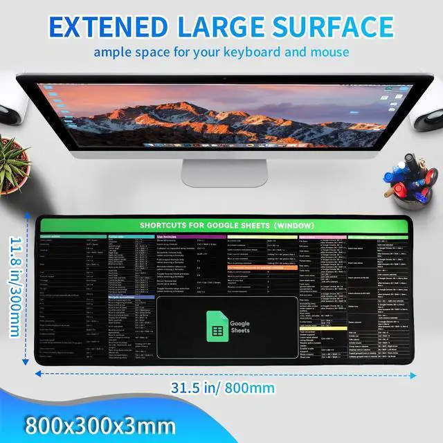 Alt view image 2 of 5 - Google Sheet Shortcut Mouse Pad, Large Mousepad for Google Excel Spreadsheet, Extended Gaming Pad for Desk, 31.5"x11.8" Waterproof Anti Slip Keyboard Pad with Google Sheet Shortcuts (Windows)