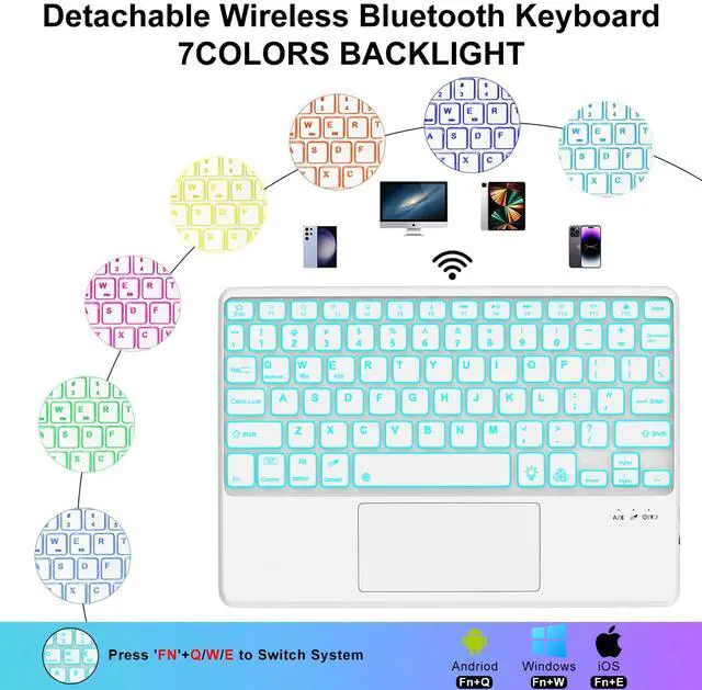 Alt view image 3 of 5 - Keyboard Case for Samsung Galaxy Tab A9 Plus 11 inch 2023, Detachable Blurtooth Wireless Keyboard with 7-Color Backlit Trackpad for Galaxy Tab A9+ 11'', Flip Stand Case, Rechargeable, Gray