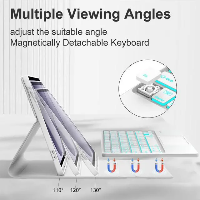 Alt view image 5 of 5 - Keyboard Case for Samsung Galaxy Tab A9 Plus 11 inch 2023, Detachable Blurtooth Wireless Keyboard with 7-Color Backlit Trackpad for Galaxy Tab A9+ 11'', Flip Stand Case, Rechargeable, Gray