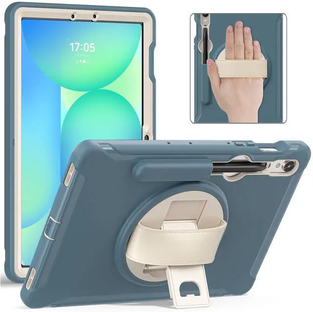 Main image of Junfire Protective Case for Galaxy Tab S10 FE 2025/S9 FE 5G with Stylus Holder, Samsung Tab S9/S8/S7 11-inch Shockproof Cover with 360degRotating Kickstand/Hand Strap-Blue