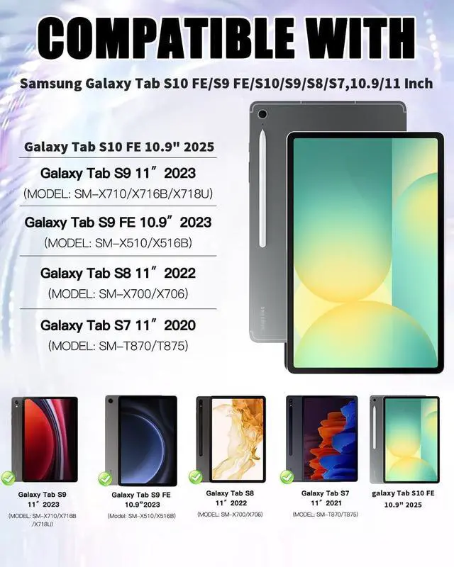 Alt view image 2 of 5 - Junfire Protective Case for Galaxy Tab S10 FE 2025/S9 FE 5G with Stylus Holder, Samsung Tab S9/S8/S7 11-inch Shockproof Cover with 360degRotating Kickstand/Hand Strap-Blue