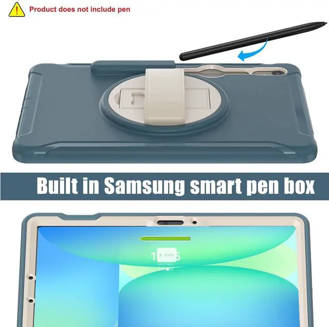 Alt view image 5 of 5 - Junfire Protective Case for Galaxy Tab S10 FE 2025/S9 FE 5G with Stylus Holder, Samsung Tab S9/S8/S7 11-inch Shockproof Cover with 360degRotating Kickstand/Hand Strap-Blue