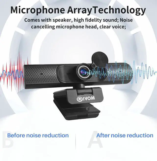Alt view image 3 of 5 - Webcam with Microphone and Speaker, 3 in 1 USB Camera with Privacy Cover, Plug and Play, Conference Streaming Webcam, Wide Angle Camera (1080P Mic Speaker)