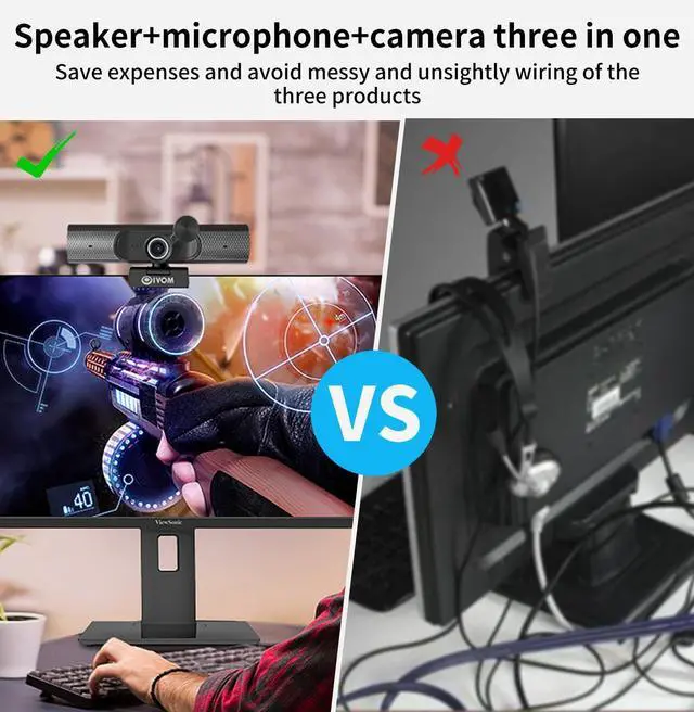 Alt view image 5 of 5 - Webcam with Microphone and Speaker, 3 in 1 USB Camera with Privacy Cover, Plug and Play, Conference Streaming Webcam, Wide Angle Camera (1080P Mic Speaker)
