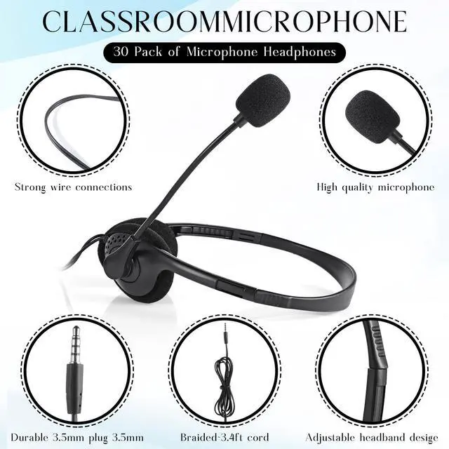 Alt view image 2 of 5 - Kathfly Headset with Microphone Black Stereo Headphones Adjustable Office Conference Headphones with 3.5mm Plug for Adult Mobile Phone Tablet Business Call Center(30 Pcs)