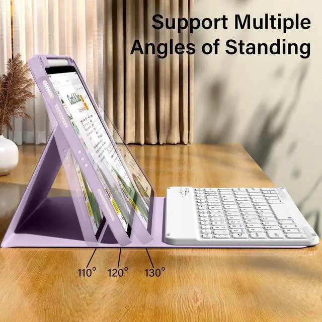 Alt view image 4 of 5 - kenke for iPad 11/10th Gen Case with Keyboard 11/10.9 inch 2025 A16/2022, Detachable Wireless Bluetooth Keyboard Case with Right Side Pencil Holder, White Square Keycaps (Purple)