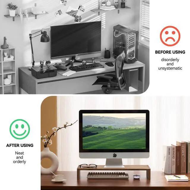 Alt view image 4 of 5 - KIRIGEN Monitor Stand Wooden -Desk stand wood for Computer / Laptop/ TV Printer - Monitor Arms & Stands Desk Riser for Office Organizers -Desktop Workspace (59,Dark Brown)