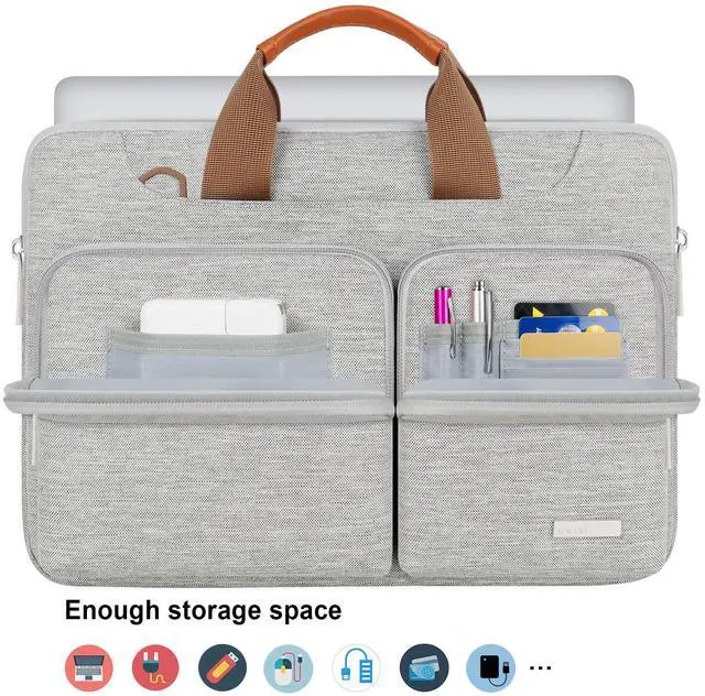 Alt view image 3 of 5 - Lacdo 360deg Protective Laptop Shoulder Bag for 15 inch New MacBook Air M4 A3241 2025, M3 A3114, M2 A2941 2024-2023, 15 inch MacBook Pro A1990 A1707, Dell XPS 15 Plus 2022-2020 Computer Case Bag, Gray
