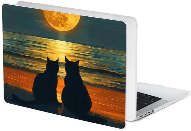Alt view image 3 of 5 - LCMOCICO Compatible with M4 MacBook Pro 14 inch Case 2024 2023 2022 2021 Release A3112 A3185 A3401 A2918 A2992 A2779 A2442 M4 M3 M2 M1 Pro Max Chip, Pattern Plastic Hard Shell Cover, Cat Watching Moon
