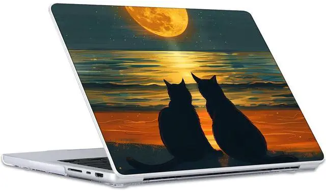 Alt view image 4 of 5 - LCMOCICO Compatible with M4 MacBook Pro 14 inch Case 2024 2023 2022 2021 Release A3112 A3185 A3401 A2918 A2992 A2779 A2442 M4 M3 M2 M1 Pro Max Chip, Pattern Plastic Hard Shell Cover, Cat Watching Moon