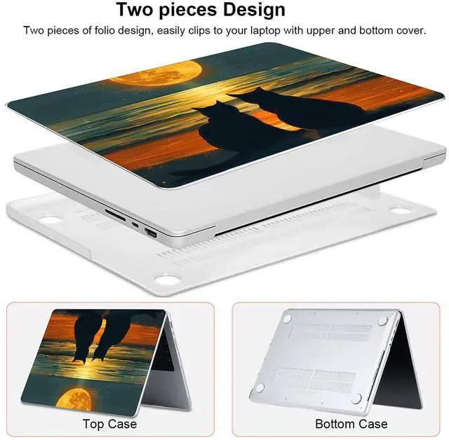 Alt view image 5 of 5 - LCMOCICO Compatible with M4 MacBook Pro 14 inch Case 2024 2023 2022 2021 Release A3112 A3185 A3401 A2918 A2992 A2779 A2442 M4 M3 M2 M1 Pro Max Chip, Pattern Plastic Hard Shell Cover, Cat Watching Moon