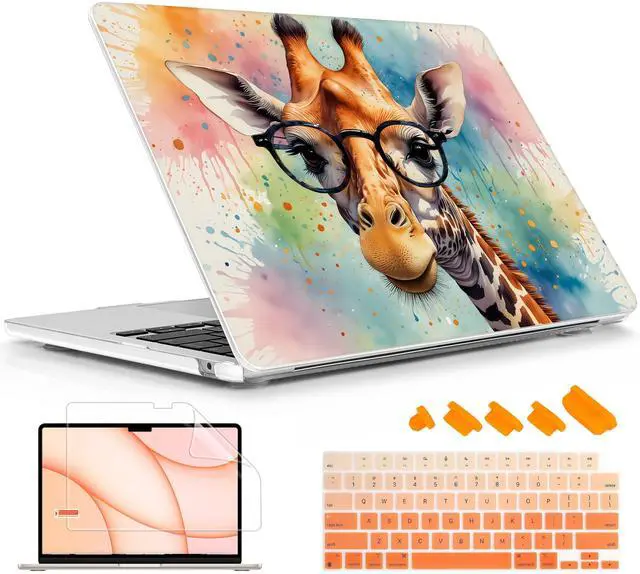 Main image of Lepeoac Case for MacBook Air 15 Inch 2025 2024 2023 Release M4 A3241 M3 A3114 M2 A2941, Hard Shell with Screen Protector & Keyboard Cover, Compatible with Touch ID, Glasses Giraffe