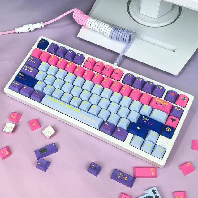 Alt view image 2 of 5 - FunHub Pixel Girl Keycaps Set,PBT Keycaps Set 143 Keys,Cherry Profile Custom Keycaps Universal,5-Sided dye-Sublimation,Compatiability for 100%, 75%, 65%, 60% Keyboard,Pink and Blue Color Schem