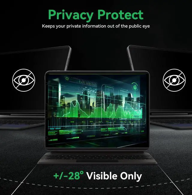 Alt view image 2 of 5 - Magnetic Privacy Screen Protector Compatible with iPad 10th Generation 10.9 Inch 2022 A2696/A2757/A2777, Anti Glare Shield Anti Blue Light Filter, Bubble-Free Film Easy Install Black Security Guard