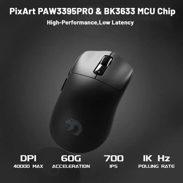 Alt view image 3 of 5 - MAMBASNAKE M3 Wireless Gaming Mouse,40K DPI,39g Lightweight Gaming Mouse,PAW3395PRO Optical Sensor,Tri-Mode BT5.1/2.4G/USB-C PC Game Mice,Programmable Buttons,300mAh Battery for PC/Laptop/Mac-Griptape