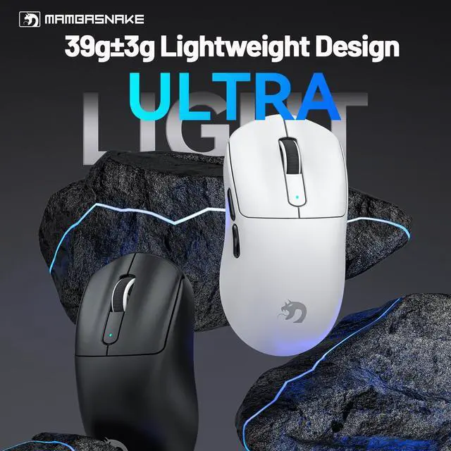 Alt view image 5 of 5 - MAMBASNAKE M3 Wireless Gaming Mouse,40K DPI,39g Lightweight Gaming Mouse,PAW3395PRO Optical Sensor,Tri-Mode BT5.1/2.4G/USB-C PC Game Mice,Programmable Buttons,300mAh Battery for PC/Laptop/Mac-Griptape