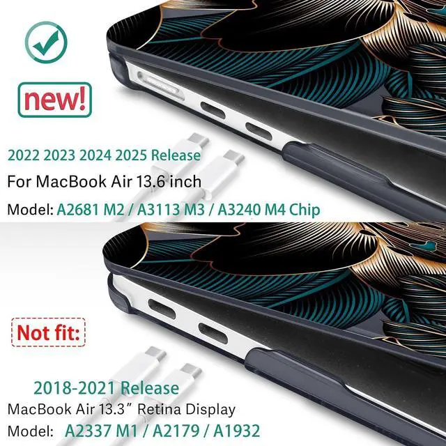 Alt view image 3 of 5 - May Chen for MacBook Air 13.6 Inch Case 2025 2024 2023 2022 Release Models: A3240 M4 A3113 M3 A2681 M2, Plastic Hard Shell Case for MacBook Air 13.6" with Retina Display, Golden Lilies Flowers
