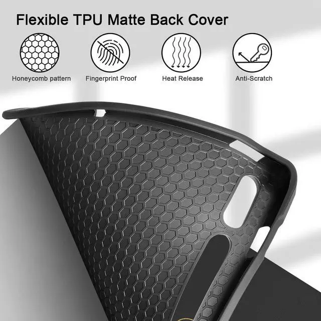 Alt view image 4 of 5 - Mektron Case for Samsung Tab S9 /S9 FE Plus 12.4 Inch 2023 Model X810/X816B/X818U, Built-on Pencil Holder Hard Cover with Auto Wake/Sleep, Multi-Angle Stand for Galaxy S9 Plus, Gold Flower S718