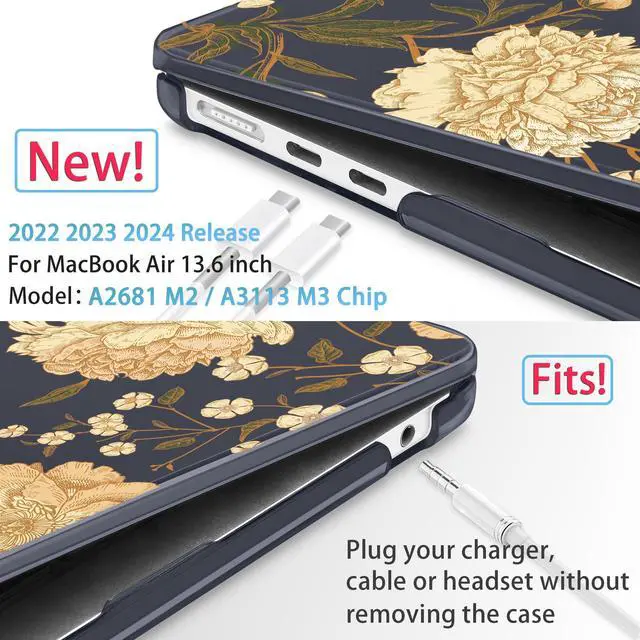 Alt view image 2 of 5 - Mektron for 2025 M4 MacBook Air 13.6 Inch A3240 Case Fits 2023 A2681 M2 2024 A3113 M3 Chip with Liquid Retina Display, Printed Plastic Hard Shell Cover for MacBook Air 13.6", Peony Flowers C186