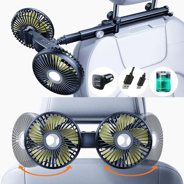Main image of Nauttxon Battery Fan for Car Backseat Kids with Retractable Long Arm, Rechargeable Car Seat Fan That Blow Cold Air for Dogs [Comes with Car Charger &USB C Cable*1] Separate Control for Vehicles SUV RV