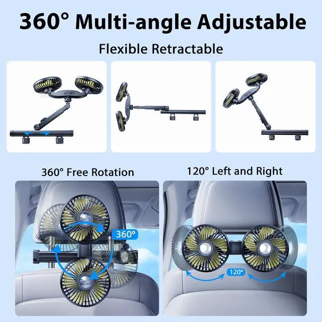 Alt view image 3 of 5 - Nauttxon Battery Fan for Car Backseat Kids with Retractable Long Arm, Rechargeable Car Seat Fan That Blow Cold Air for Dogs [Comes with Car Charger &USB C Cable*1] Separate Control for Vehicles SUV RV