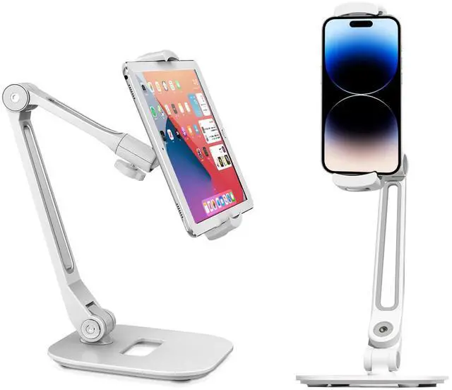 Main image of NLIEOPDA Tablet Kiosk - Universal Tablet Locking Stand for 4.9" - 12.9" Devices, 360deg Rotating Anti-Theft Security Stand for iPad, iPad Air, Samsung, Height Adjustable Foldable Table Top (White)