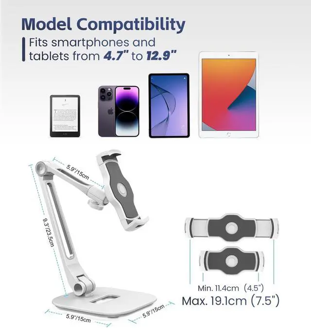 Alt view image 2 of 4 - NLIEOPDA Tablet Kiosk - Universal Tablet Locking Stand for 4.9" - 12.9" Devices, 360deg Rotating Anti-Theft Security Stand for iPad, iPad Air, Samsung, Height Adjustable Foldable Table Top (White)