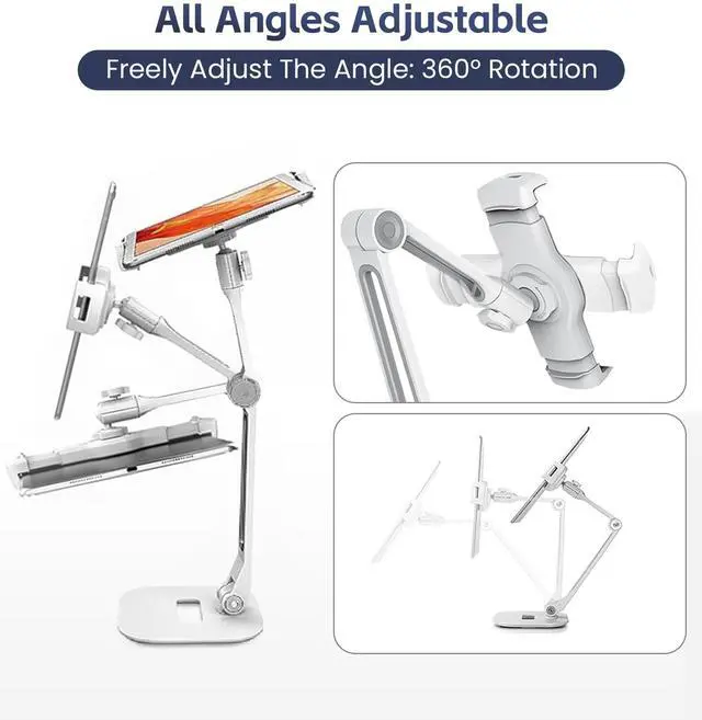 Alt view image 3 of 4 - NLIEOPDA Tablet Kiosk - Universal Tablet Locking Stand for 4.9" - 12.9" Devices, 360deg Rotating Anti-Theft Security Stand for iPad, iPad Air, Samsung, Height Adjustable Foldable Table Top (White)