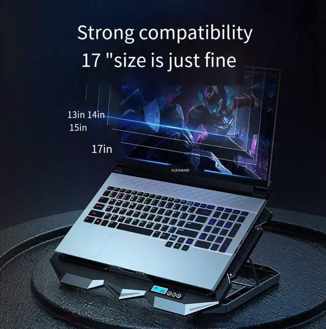 Alt view image 4 of 5 - Laptop Cooling pad for Lenovo IdeaPad 1 1i 2 2i 3 3i 5X IdeaPad Slim 3 3i 5 5i IdeaPad Flex 5 5i 3 3i Gaming Laptop, Laptop Cooler with 4 Fans, LCD Display Screen, 4 Height, 2 USB-A Port Laptop Stand