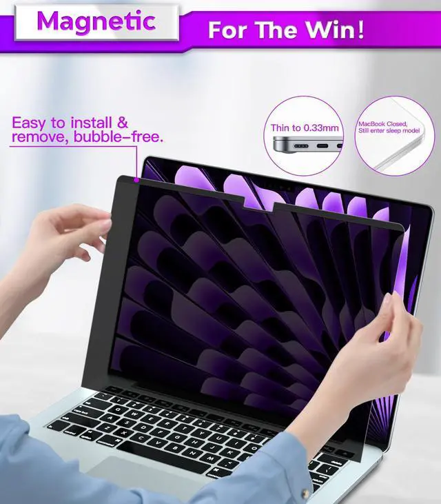 Alt view image 4 of 5 - PYS(r) Privacy Screen MacBook Air 15 inch Compatible with MacBook Air 15.3 Inch Newly Release(2023-2024),Model A3114/A2941 with M3/M2 Chip,Laptop Privacy Screen Shield/Removable/Anti-Spy/Bubble Free