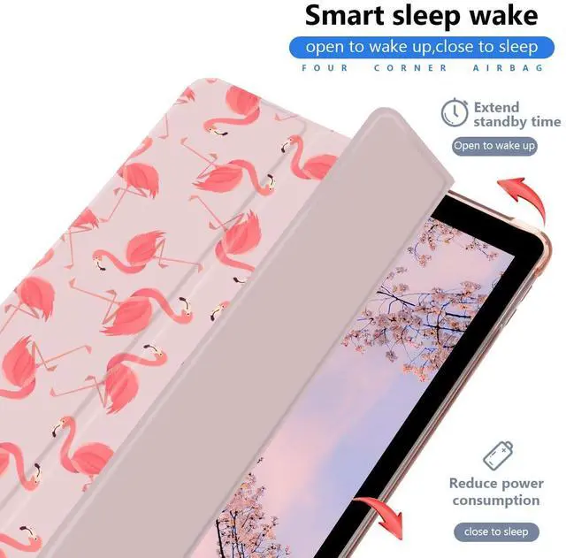 Alt view image 3 of 5 - JOYLAND Flamingo Pad Case for 10.9 Inch iPad 2022/10th Generation with Pencil Holder, Tropical Style Protective Case Auto Wake/Sleep Trifold Stand Smart Pink Case for Girls Kids