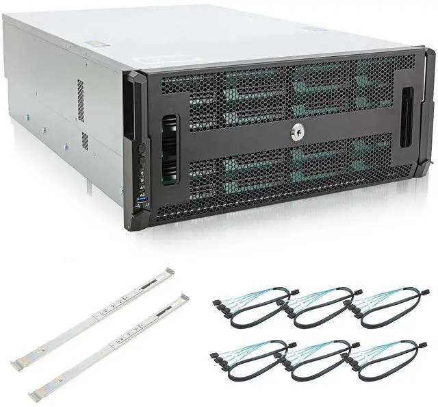 Main image of Rackchoice 4U 24bay Hotswap 12Gbps Swappable screwless 24 x 3.5/2.5 Chassis with sliidng Rail and SFF-8643 Minisas to SATA Cables with keylock Door