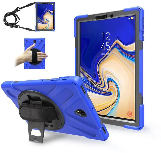 Alt view image 3 of 5 - Shockproof Case for Samsung Galaxy Tab S4 10.5'' 2018 (SM-T830 SM-T835 SM-T837),Portable Heavy Duty Tablet Cover with 360 Rotating Stand Handle Strap & Shoulder Belt Carrying Case (New Blue)