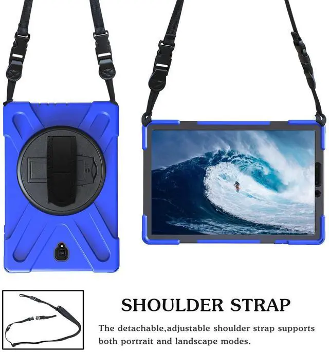 Alt view image 5 of 5 - Shockproof Case for Samsung Galaxy Tab S4 10.5'' 2018 (SM-T830 SM-T835 SM-T837),Portable Heavy Duty Tablet Cover with 360 Rotating Stand Handle Strap & Shoulder Belt Carrying Case (New Blue)