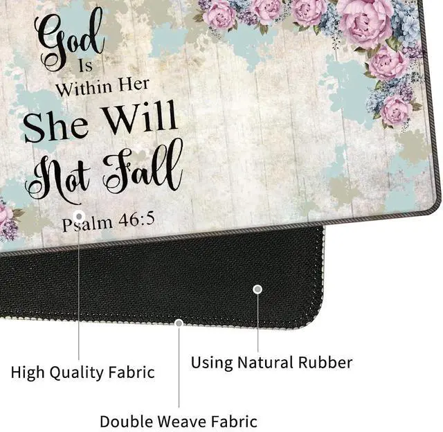 Alt view image 3 of 5 - 4 in 1 Mouse Pad Combo, Large Gaming Mouse Pad + Keyboard Wrist Support + Mouse Wrist Rest + Coaster, Table Pad with Stitched Edge Memory Foam Ergonomic Wrist Pad Set, Psalm 46:5 Floral