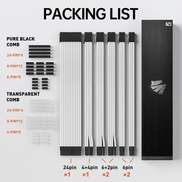Alt view image 2 of 5 - ASIAHORSE 16AWG PSU Cable Extension Power Cords, Customized Power Supply Mod Sleeve Extension Cable, ATX/EPS/8-pin PCI-E/6-pin PCI-E for ATX Power Supply (White)
