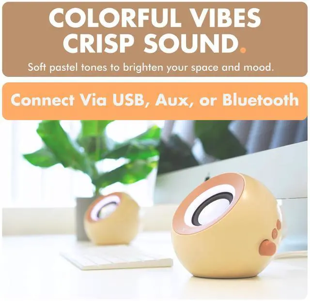 Alt view image 2 of 5 - X9 Performance Brown Computer Speakers for Desktop PC with RGB Lighting, Bluetooth, USB, and AUX - Triple Mode Connection, Dual 2.25" Drivers for Work and Play - Bluetooth PC Speakers