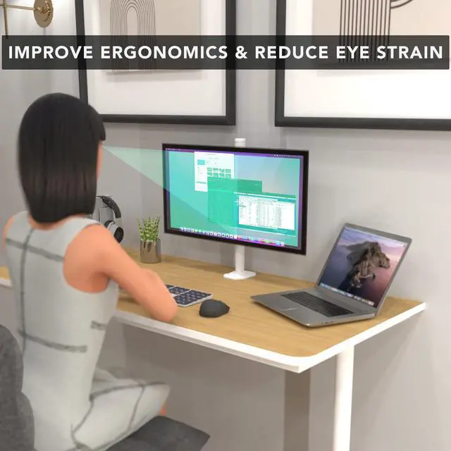 Alt view image 2 of 5 - Mount-It! White Single Monitor Stand  Adjustable Desk Arm for Computer Screens  VESA Compatible Holder Up to 32" 19.8 lbs  360° Rotation, 160° Swivel, 40° Tilt  Space-Saving Clamp & Grommet Base