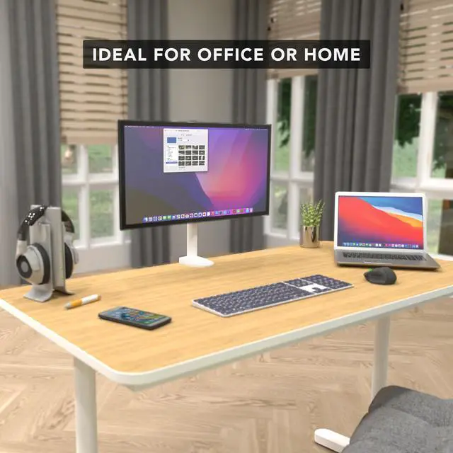 Alt view image 4 of 5 - Mount-It! White Single Monitor Stand  Adjustable Desk Arm for Computer Screens  VESA Compatible Holder Up to 32" 19.8 lbs  360° Rotation, 160° Swivel, 40° Tilt  Space-Saving Clamp & Grommet Base