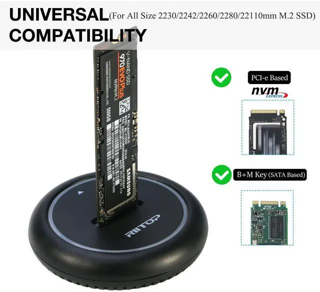 Alt view image 2 of 5 - NVMe to USB Docking Station, RIITOP M.2 SSD Enclosure for Both NVMe and (B+M Key SATA) SSD