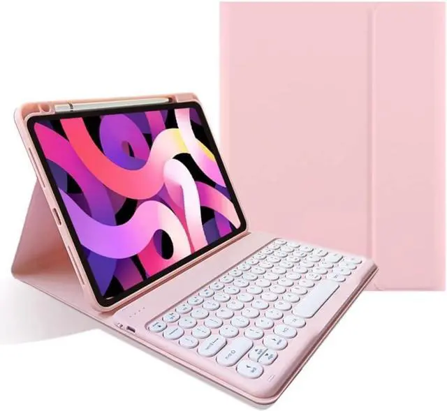 Main image of AnMengXinLing Keyboard Case for iPad Pro 11 Inch (M4) 2024 with Pencil Holder, Cute Candy Color Round Key Magnetic Detachable Keyboard for iPad 11" Pro 2024 (M4)Pink