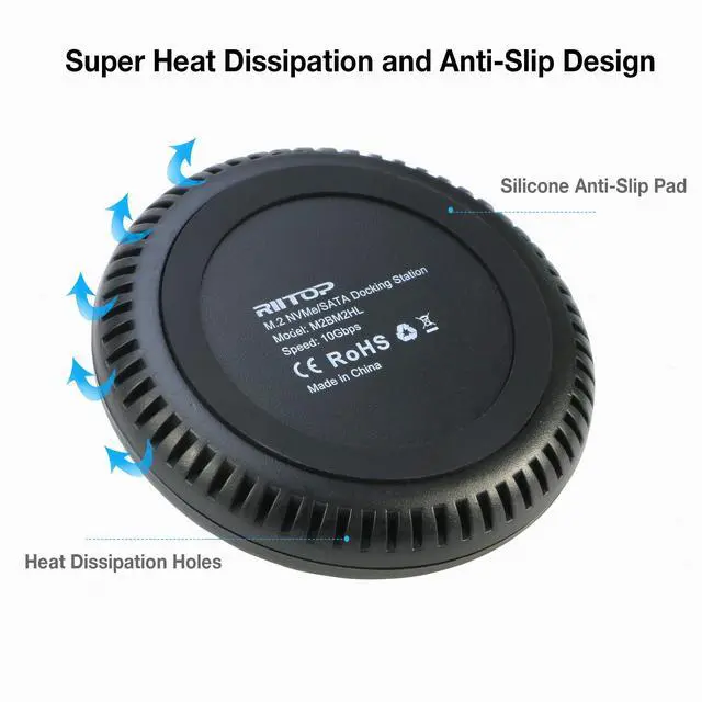 Alt view image 4 of 5 - NVMe to USB Docking Station, RIITOP M.2 SSD Enclosure for Both NVMe and (B+M Key SATA) SSD