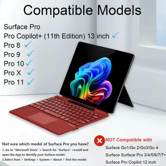 Alt view image 2 of 5 - mobee Type Cover for Microsoft Surface Pro 13 inch, Compatible with Surface Pro 13"(11th Edition) / Pro 11 / Pro 10 / Pro 9 / Pro 8 / Pro X, Slim Keyboard with Trackpad Mouse, Backlit, & Pen Holder