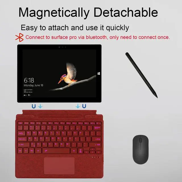 Alt view image 4 of 5 - mobee Type Cover for Microsoft Surface Pro 13 inch, Compatible with Surface Pro 13"(11th Edition) / Pro 11 / Pro 10 / Pro 9 / Pro 8 / Pro X, Slim Keyboard with Trackpad Mouse, Backlit, & Pen Holder