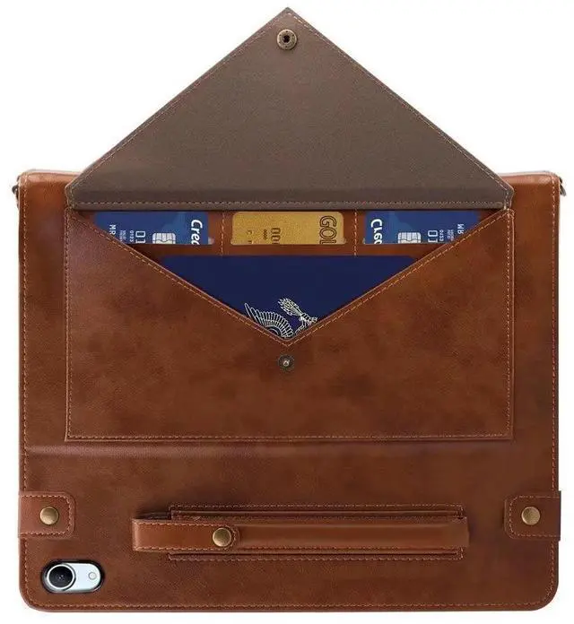 Alt view image 4 of 5 - Handbag Case for iPad Mini 7 2024 8.3" / Mini 6 2021, Techcircle Folio Stand PU Leather Crossbody iPad Mini Cover with Hand Strap+Shoulder Strap, Multi-Card Slots Envelope Pocket Wallet Case, Coffee