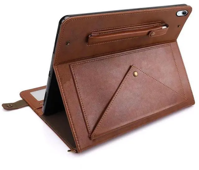 Alt view image 3 of 5 - Handbag Case for iPad Mini 7 2024 8.3" / Mini 6 2021, Techcircle Folio Stand PU Leather Crossbody iPad Mini Cover with Hand Strap+Shoulder Strap, Multi-Card Slots Envelope Pocket Wallet Case, Coffee