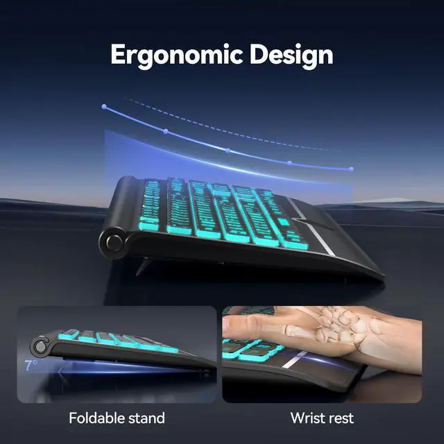 Alt view image 4 of 5 - TECKNET Large Print Backlit Keyboard, Wired USB-A Computer Keyboard with Wrist Rest, 7-Color Backlit, Oversized Letter Keys Easy to See, Plug-and-Play, Silent, Foldable Stands for Windows/PC/Laptop