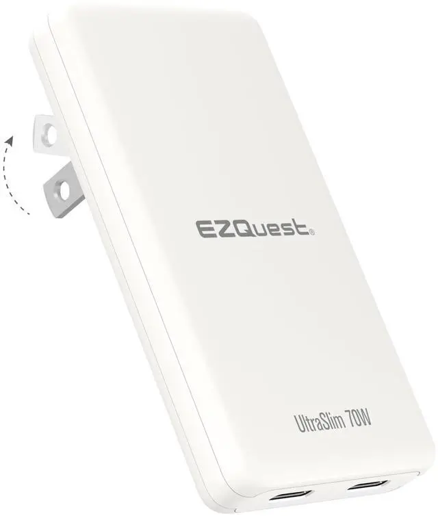 Main image of EZQuest UltraSlim 70W GaN II Dual USB-C PD Wall Charger - Compact Foldable US Wall Plug with Universal Compatibility - Intelligent Power Allocation - Fast Charging- Over-Voltage Protection (White)