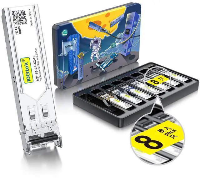 Main image of 10Gtek 1.25G SFP 1000Base-SX Multimode LC Fiber Transceiver, 850nm MMF, 550m, for Cisco GLC-SX-MMD/SFP-GE-S, Meraki MA-SFP-1GB-SX, Fortinet, Ubiquiti UniFi UF-MM-1G, Mikrotik, TP-Link, Pack of 8