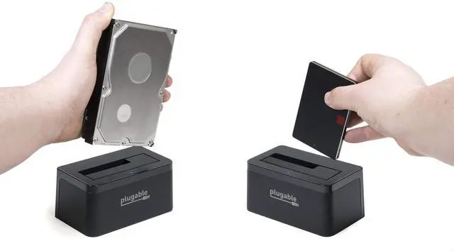 Alt view image 2 of 5 - Plugable USB 3.1 Gen 2 10Gbps SATA Upright Hard Drive Dock and SSD Dock - Driverless - Includes USB-C & USB 3.0 Cables, Supports 10TB+ Drives